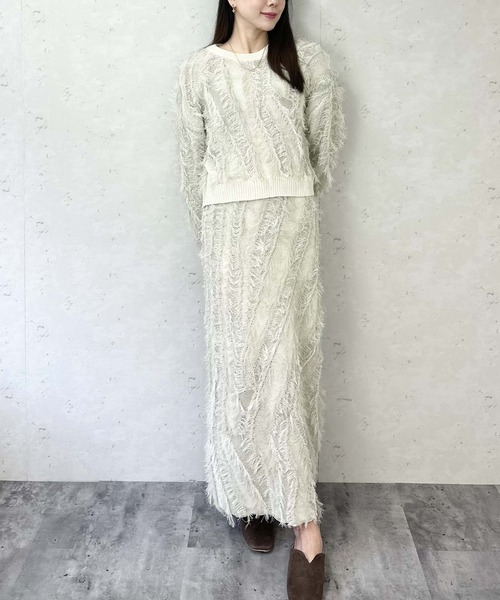 Per sist ence(パーシエンス)の「麻タッチフリンジニットストレートスカート/春ニット(スカート・レディース・ブラック/アイボリー/ベージュ系・FREE)」の10枚目の写真