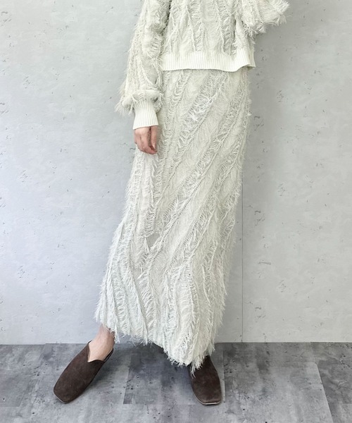 Per sist ence(パーシエンス)の「麻タッチフリンジニットストレートスカート/春ニット(スカート・レディース・ブラック/アイボリー/ベージュ系・FREE)」の20枚目の写真