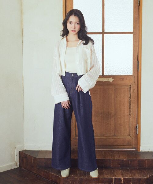 セール】ラメデニム タックデニムパンツ（デニムパンツ）｜earth