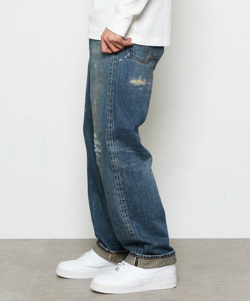 【KAPITAL】骨柄刺繍デニムパンツ 34 ヴィンテージ風 ワイドストレート 505ZX ルーズストレート ヴィンテージ デニムパンツ ジーンズ