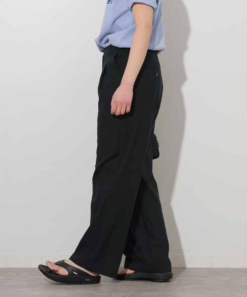 ジャーナルスタンダードレリューム リネンレーヨンストレートパンツ ネイビー 36 JOURNAL STANDARD relume（ジャーナルスタンダード レリューム
