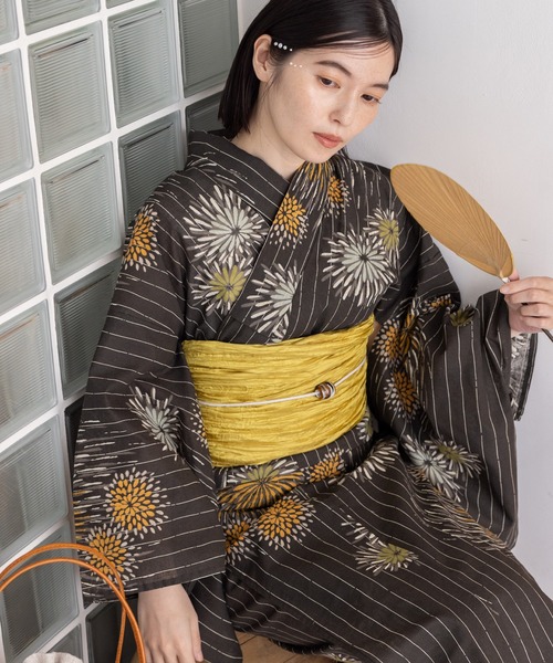 ゆかた館グレース（ユカタカングレース）の「こだわり浴衣５点セット（浴衣・レディース・グリーン系2/キナリ/スミクロ/ブルー系1/イエロー系/ブルーグレー/グレー系/ブルー系4/ブラック系/ブラウン系/グリーン系1/ネイビー系/ブルー系2/ブルー系3・MEDIUM/SMALL）」の4枚目の写真