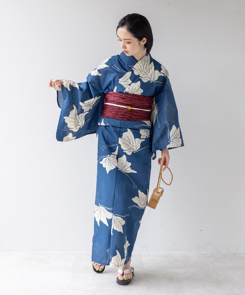 【ZOZO売切れ商品＊セール中】浴衣館グレース　こだわり浴衣5点セット　青・秋桜 セール】こだわり浴衣5点セット（浴衣）｜ゆかた館グレース