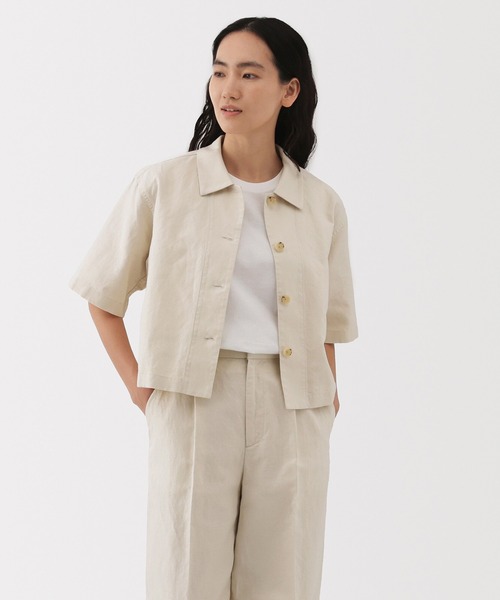 無印良品(ムジルシリョウヒン)の「婦人 ヘンプ混 ツイル 半袖シャツ(シャツ/ブラウス・レディース・アイボリー/ブラック・XL/L/M/S)」の2枚目の写真