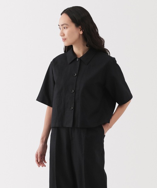 無印良品(ムジルシリョウヒン)の「婦人 ヘンプ混 ツイル 半袖シャツ(シャツ/ブラウス・レディース・アイボリー/ブラック・XL/L/M/S)」の1枚目の写真