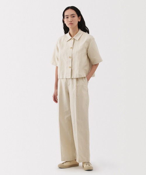 無印良品(ムジルシリョウヒン)の「婦人 ヘンプ混 ツイル 半袖シャツ(シャツ/ブラウス・レディース・アイボリー/ブラック・XL/L/M/S)」の3枚目の写真