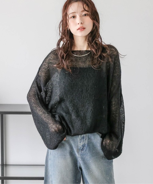La-gemme(ラジェム)の「ラメシアーモヘアニット(ニット/セーター・レディース・ブラック/ピンクベージュ/グレー・フリー)」の4枚目の写真