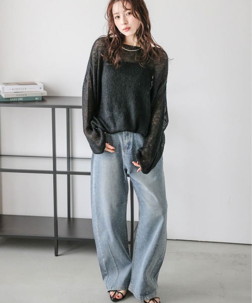 La-gemme(ラジェム)の「ラメシアーモヘアニット(ニット/セーター・レディース・ブラック/ピンクベージュ/グレー・フリー)」の5枚目の写真