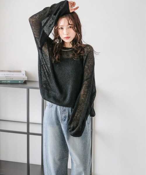 La-gemme(ラジェム)の「ラメシアーモヘアニット(ニット/セーター・レディース・ブラック/ピンクベージュ/グレー・フリー)」の6枚目の写真