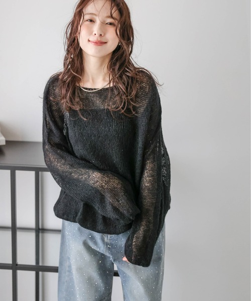 La-gemme(ラジェム)の「ラメシアーモヘアニット(ニット/セーター・レディース・ブラック/ピンクベージュ/グレー・フリー)」の8枚目の写真