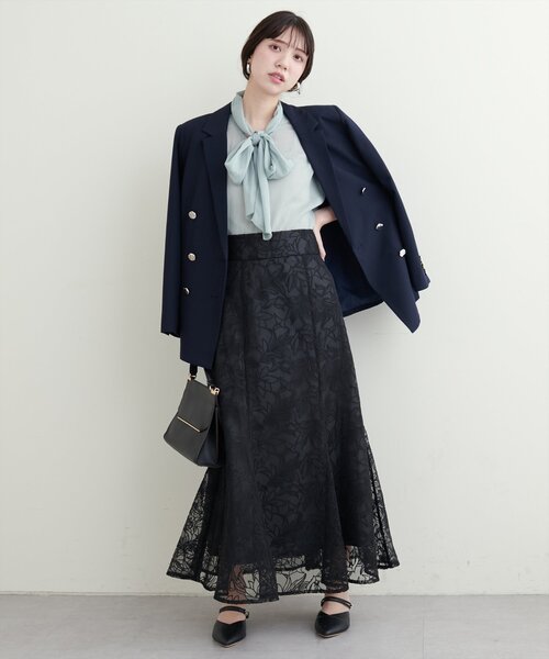 natural couture(ナチュラルクチュール)の「osono長さ変えれるチュール刺繍レーススカート(スカート・レディース・グレイッシュベージュ/サックスブルー/ブラック・FREE)」の9枚目の写真