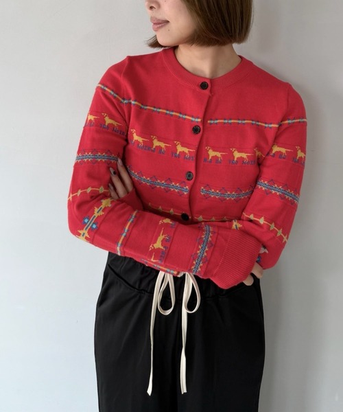 SANSeLF（サンセルフ）の「【SANSeLF】 ドッグパターンカーディガン クルーネック ボタンフロント sanw25a027（カーディガン/ボレロ・レディース・レッド・FREE）」の4枚目の写真