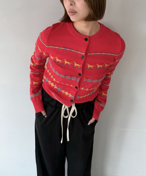 SANSeLF（サンセルフ）の「【SANSeLF】 ドッグパターンカーディガン クルーネック ボタンフロント sanw25a027（カーディガン/ボレロ・レディース・レッド・FREE）」の6枚目の写真