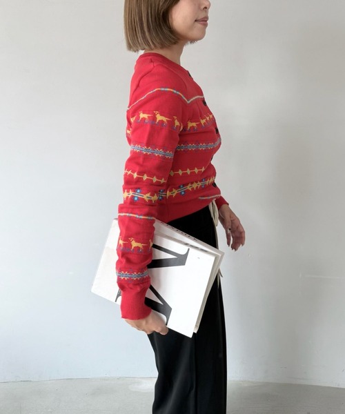 SANSeLF（サンセルフ）の「【SANSeLF】 ドッグパターンカーディガン クルーネック ボタンフロント sanw25a027（カーディガン/ボレロ・レディース・レッド・FREE）」の7枚目の写真