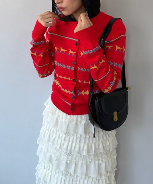 SANSeLF（サンセルフ）の「【SANSeLF】 ドッグパターンカーディガン クルーネック ボタンフロント sanw25a027（カーディガン/ボレロ・レディース・レッド・FREE）」の10枚目の写真