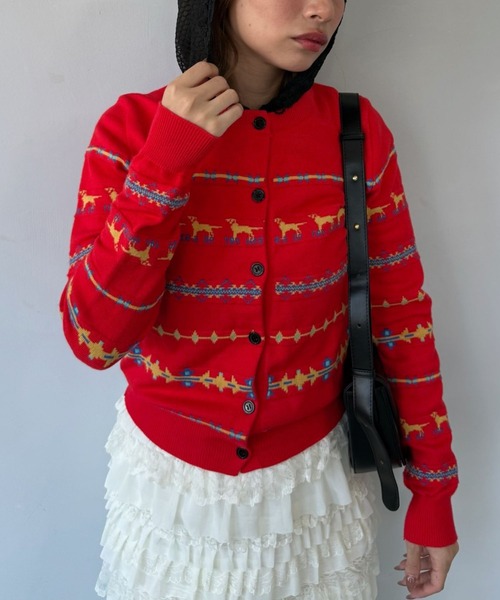 SANSeLF（サンセルフ）の「【SANSeLF】 ドッグパターンカーディガン クルーネック ボタンフロント sanw25a027（カーディガン/ボレロ・レディース・レッド・FREE）」の11枚目の写真