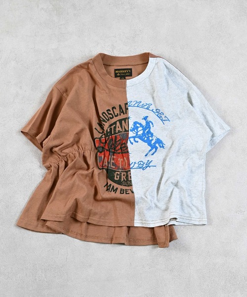 MARKEY'S(マーキーズ)の「半袖リメイクTシャツ(Tシャツ/カットソー・キッズ・ブラウン/チャコール/イエロー・90/100/110/120/130/140/150)」の3枚目の写真
