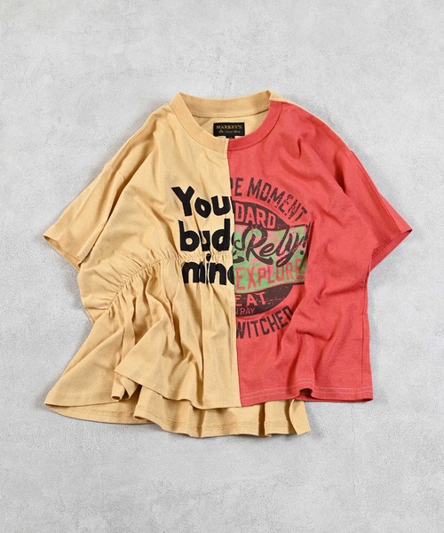 MARKEY'S(マーキーズ)の「半袖リメイクTシャツ(Tシャツ/カットソー・キッズ・ブラウン/チャコール/イエロー・90/100/110/120/130/140/150)」の1枚目の写真