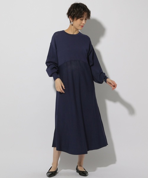 Elura（エルーラ）の「サラサラタッチニットワンピース＜低身長サイズあり＞/291206（ワンピース・レディース・ネイビー/オレンジ・FREE/FREE(S)）」の2枚目の写真