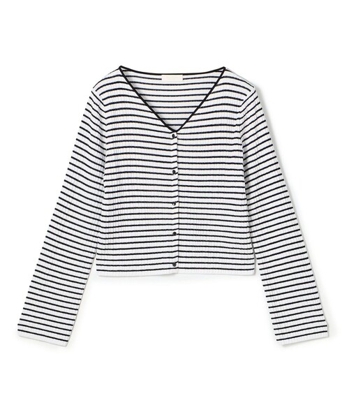 BALLSEY（ボールジィ）の「ランダムリブボーダー ショートカーディガン（カーディガン/ボレロ・レディース・ネイビー/ホワイト系その他・S）」の2枚目の写真