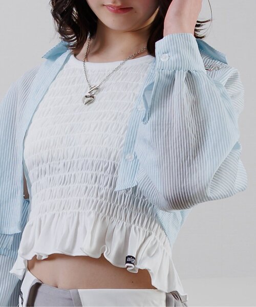 algy（アルジー）の「シャーリングパット付きタンク（タンクトップ・キッズ・オフホワイト/ブラック/ピンク・MEDIUM/SMALL/X-SMALL/XX-SMALL）」の10枚目の写真