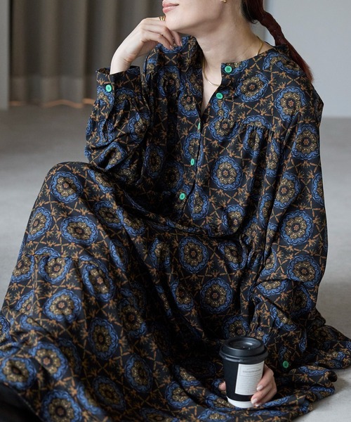 セール】総柄ロングシャツワンピース（ワンピース）｜Lien Select