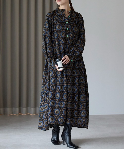 セール】総柄ロングシャツワンピース（ワンピース）｜Lien Select