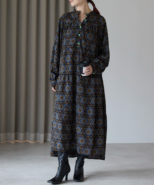 セール】総柄ロングシャツワンピース（ワンピース）｜Lien Select