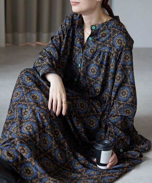 セール】総柄ロングシャツワンピース（ワンピース）｜Lien Select