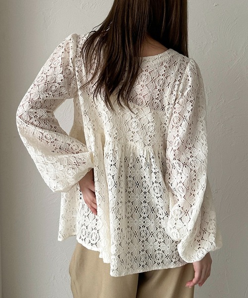 apres jour clair（アプレジュールクレア）の「【apres jour clair】レースペプラムトップス（シャツ/ブラウス・レディース・アイボリー/ブラック・X-LARGE/フリー）」の7枚目の写真