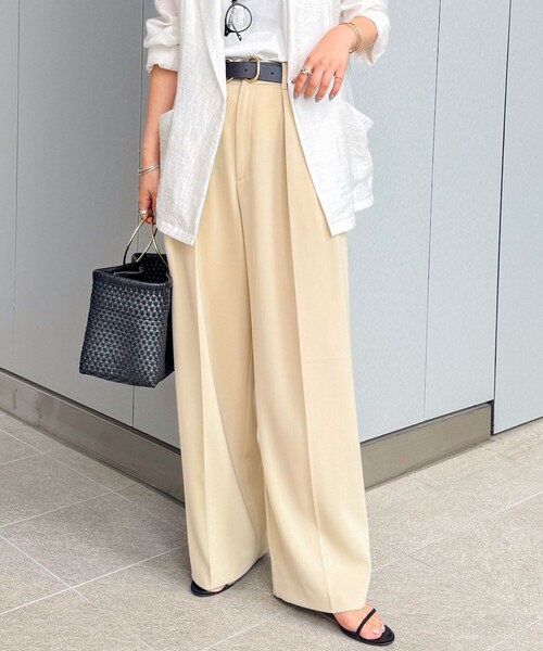 NOLLEY’S Sophi（ノーリーズソフィ）の「ウォッシャブル強撚ツイルワイドパンツ（その他パンツ・レディース・オフホワイト/ブラウン/ベージュ/ネイビー/ブラック・34/36/38）」の4枚目の写真