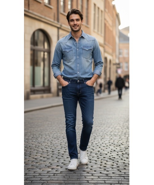 London Denim(ロンドンデニム)の「Essential Slim Fit Jean / ストレッチ スリム ストレート デニム(デニムパンツ・メンズ・インディゴブルー/ブラック/ホワイト/ライトインディゴブルー・SMALL/MEDIUM/LARGE/X-LARGE/XX-LARGE)」の18枚目の写真