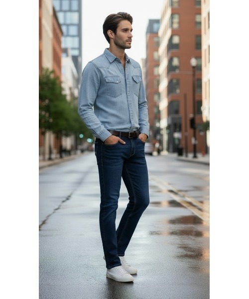 London Denim(ロンドンデニム)の「Essential Slim Fit Jean / ストレッチ スリム ストレート デニム(デニムパンツ・メンズ・インディゴブルー/ブラック/ホワイト/ライトインディゴブルー・SMALL/MEDIUM/LARGE/X-LARGE/XX-LARGE)」の19枚目の写真