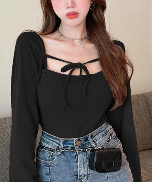 Jasmine Grandiflorum（ジャスミングランディフローラム）の「【Jasmine】アンサンブル ニットキャミソール+カーディガン（アンサンブル・レディース・ブラック/オレンジ/ホワイト/グリーン・FREE）」の3枚目の写真