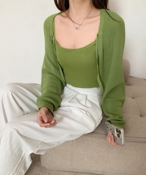 Jasmine Grandiflorum（ジャスミングランディフローラム）の「【Jasmine】アンサンブル ニットキャミソール+カーディガン（アンサンブル・レディース・ブラック/オレンジ/ホワイト/グリーン・FREE）」の18枚目の写真