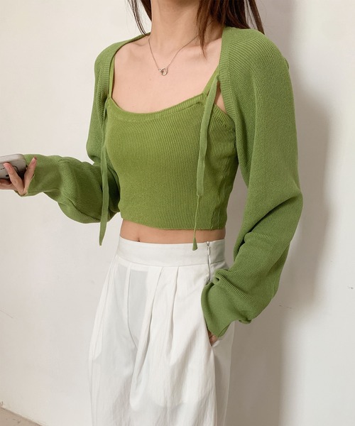 Jasmine Grandiflorum（ジャスミングランディフローラム）の「【Jasmine】アンサンブル ニットキャミソール+カーディガン（アンサンブル・レディース・ブラック/オレンジ/ホワイト/グリーン・FREE）」の20枚目の写真