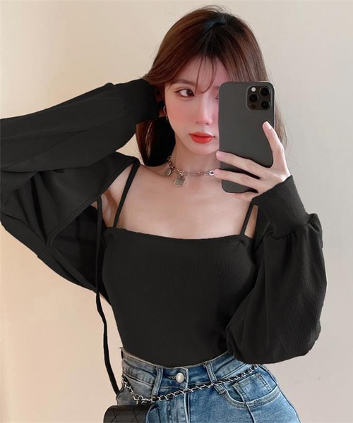 Jasmine Grandiflorum（ジャスミングランディフローラム）の「【Jasmine】アンサンブル ニットキャミソール+カーディガン（アンサンブル・レディース・ブラック/オレンジ/ホワイト/グリーン・FREE）」の17枚目の写真