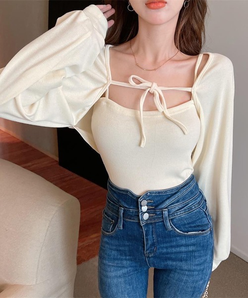 Jasmine Grandiflorum（ジャスミングランディフローラム）の「【Jasmine】アンサンブル ニットキャミソール+カーディガン（アンサンブル・レディース・ブラック/オレンジ/ホワイト/グリーン・FREE）」の11枚目の写真