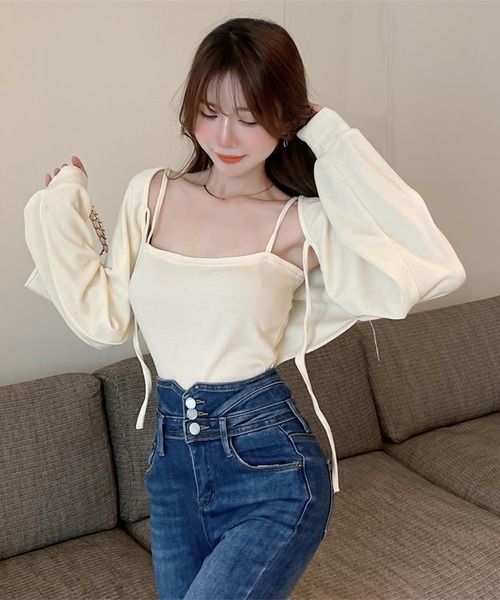 Jasmine Grandiflorum（ジャスミングランディフローラム）の「【Jasmine】アンサンブル ニットキャミソール+カーディガン（アンサンブル・レディース・ブラック/オレンジ/ホワイト/グリーン・FREE）」の7枚目の写真