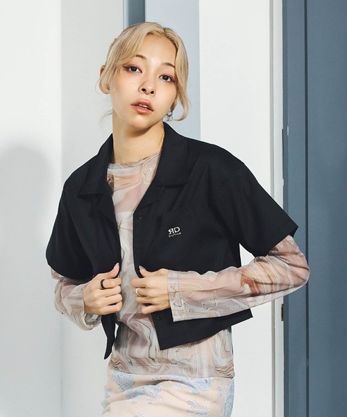 DURAS(デュラス)の「オープンカラークロップシャツ(シャツ/ブラウス・レディース・サックスブルー/ブラック/オフホワイト・SMALL/MEDIUM)」の15枚目の写真