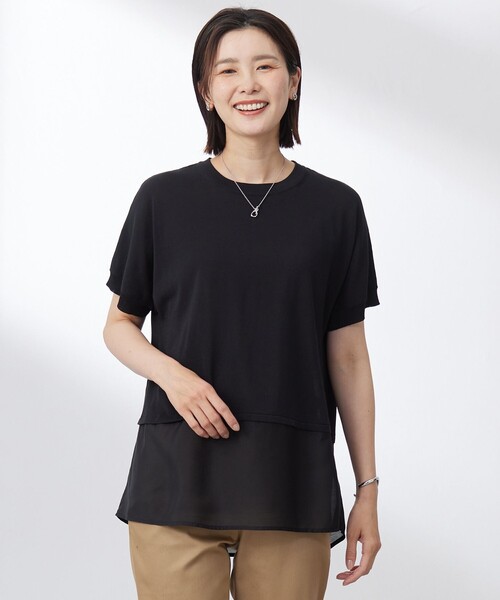 J.PRESS(ジェイプレス)の「【洗える・抗菌防臭】FABRIC コンビ ニット(ニット/セーター・レディース・ベージュ系/ブラック系/ライトグリーン系・F)」の1枚目の写真