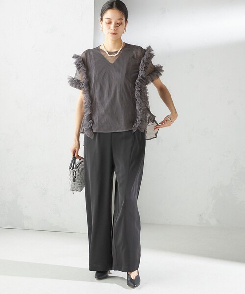 kaene（カエン）の「【SHIPS別注】kaene:チュール フリル スリーブ オールインワン（セレモニー対応可）（つなぎ/オールインワン・レディース・グレー・ONE SIZE）」の3枚目の写真