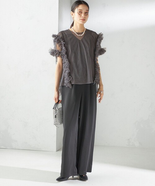 kaene（カエン）の「【SHIPS別注】kaene:チュール フリル スリーブ オールインワン（セレモニー対応可）（つなぎ/オールインワン・レディース・グレー・ONE SIZE）」の7枚目の写真