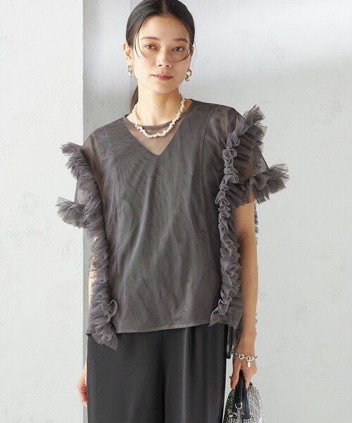 kaene（カエン）の「【SHIPS別注】kaene:チュール フリル スリーブ オールインワン（セレモニー対応可）（つなぎ/オールインワン・レディース・グレー・ONE SIZE）」の8枚目の写真