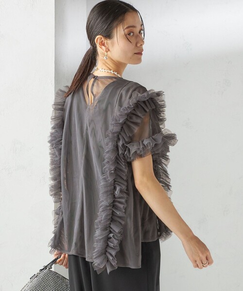 kaene（カエン）の「【SHIPS別注】kaene:チュール フリル スリーブ オールインワン（セレモニー対応可）（つなぎ/オールインワン・レディース・グレー・ONE SIZE）」の12枚目の写真