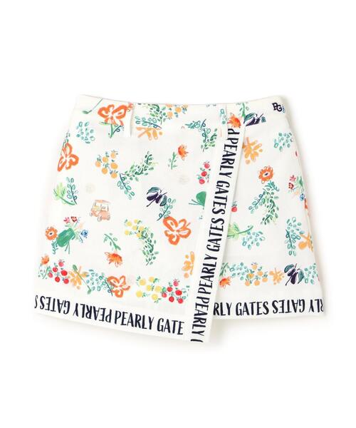 【週末セール】PEARLY GATES♡花柄スカート リボン付き セール】【PEARLY GATES】ビオ花柄 Peストレッチカルゼスカート