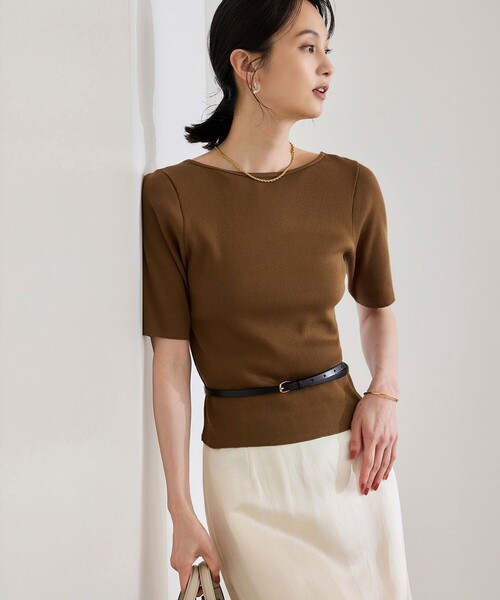 ROPE'（ロペ）の「【洗える】テレコ5分袖ニットプルオーバー（ニット/セーター・レディース・ブラック/ブラウン/ホワイト・FREE）」の3枚目の写真