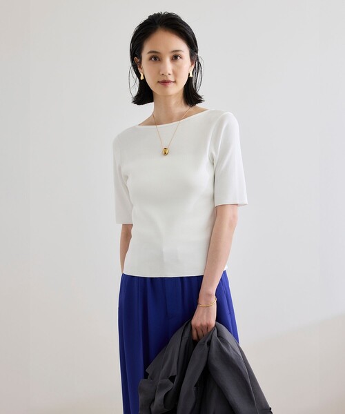 ROPE'（ロペ）の「【洗える】テレコ5分袖ニットプルオーバー（ニット/セーター・レディース・ブラック/ブラウン/ホワイト・FREE）」の9枚目の写真