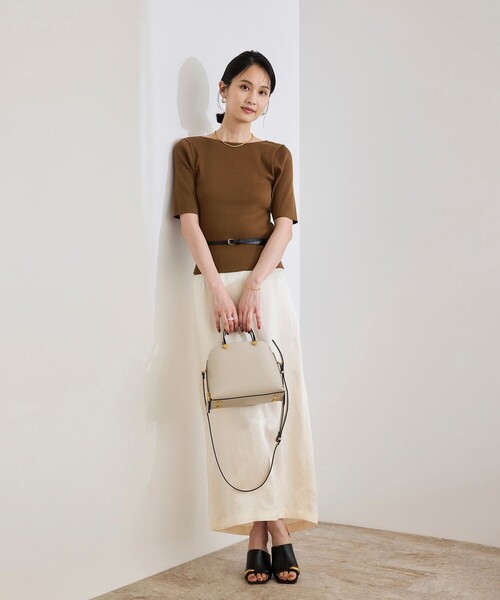 ROPE'（ロペ）の「【洗える】テレコ5分袖ニットプルオーバー（ニット/セーター・レディース・ブラック/ブラウン/ホワイト・FREE）」の4枚目の写真