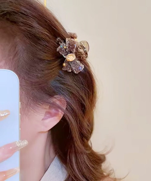 Port / ポート 】 クリスタル リボン ミニ ヘアクリップ (1個